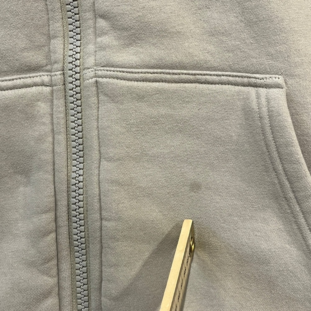 Comfrt Full Zip Hoodie Unisex Large Taupe Beige Utility Sleeve Pockets Fleece - Picture 8 of 9